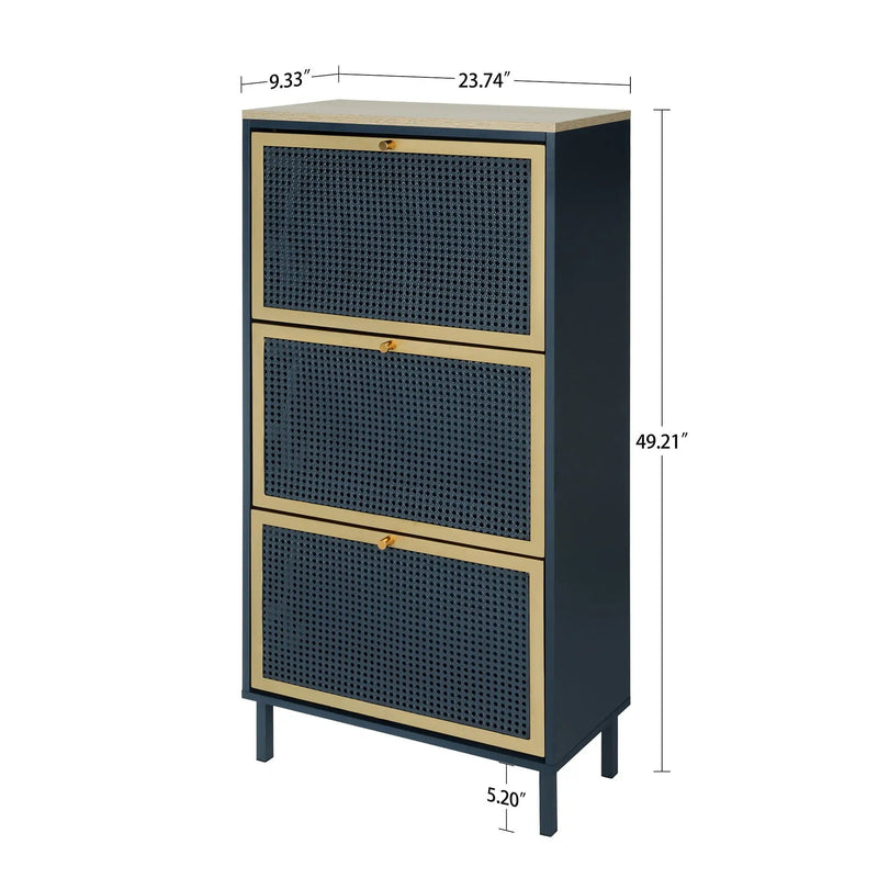 Modern Rattan 3 Door Shoe Rack Cabinet For Entryway by Unique Piece Furniture