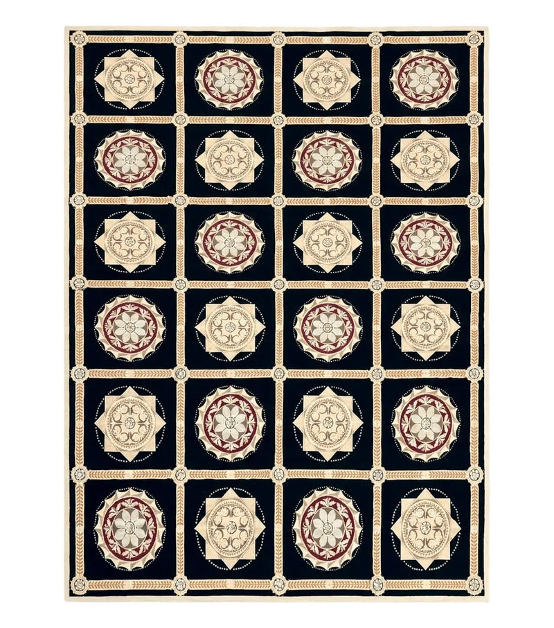 Large Needlepoint Rug 10x13, Panel Design, Black and Beige, Wool Needlepoint Carpet 10 x 13, English Garden, Handwoven Area Rug, Living Room by Jewel Rugs