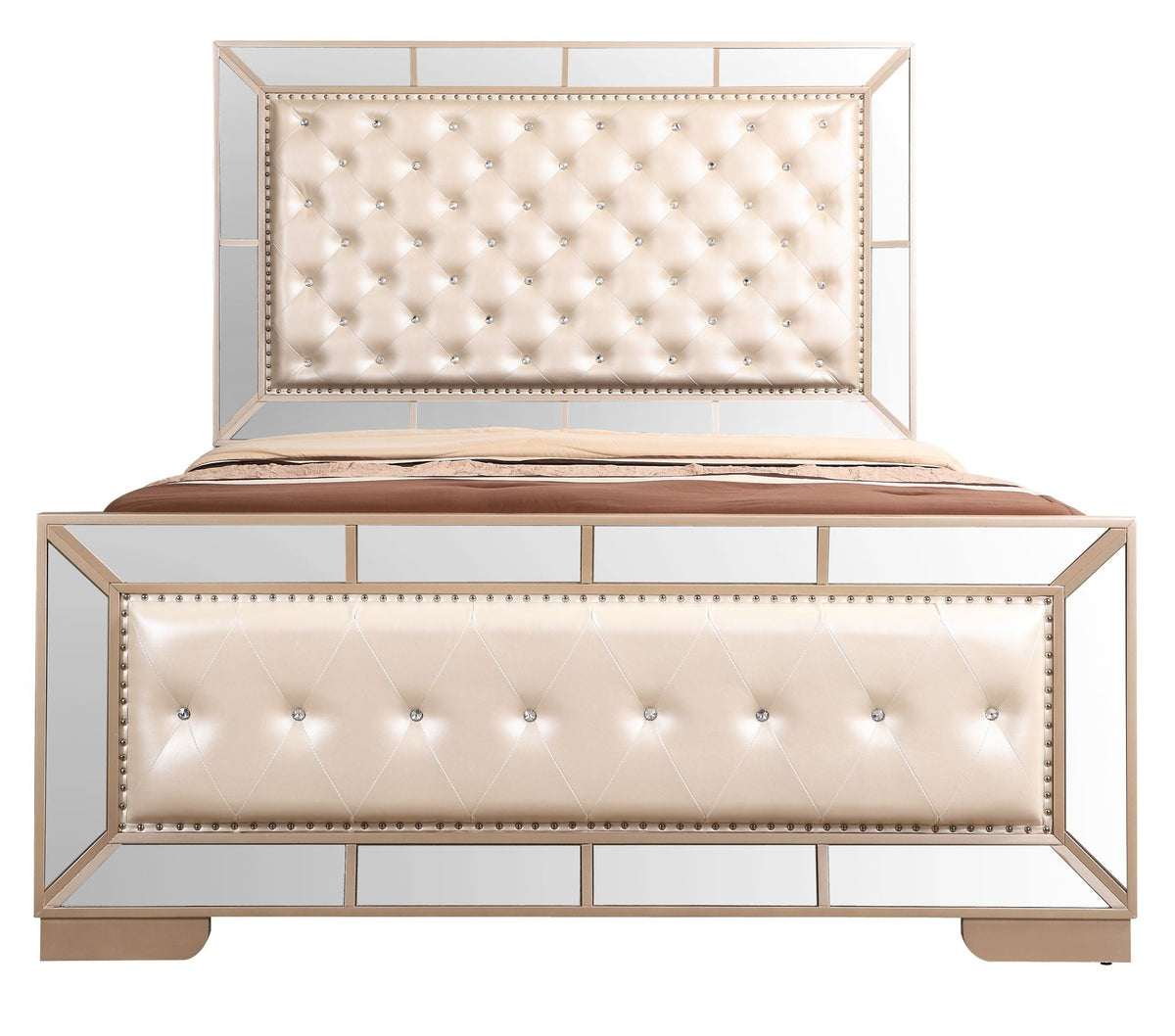 Contemporary Panel Bed with Mirrored Accents - Beige or Pearl Silver, photo 19 of 34