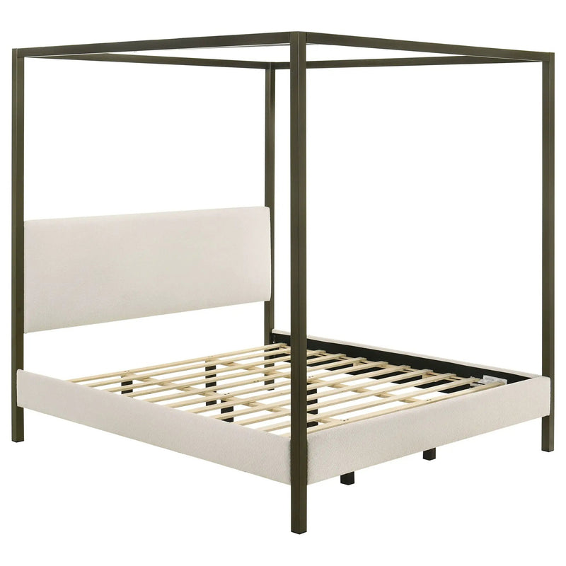 Monroe Upholstered Eastern King Canopy Bed Vanilla by Unique Piece Furniture