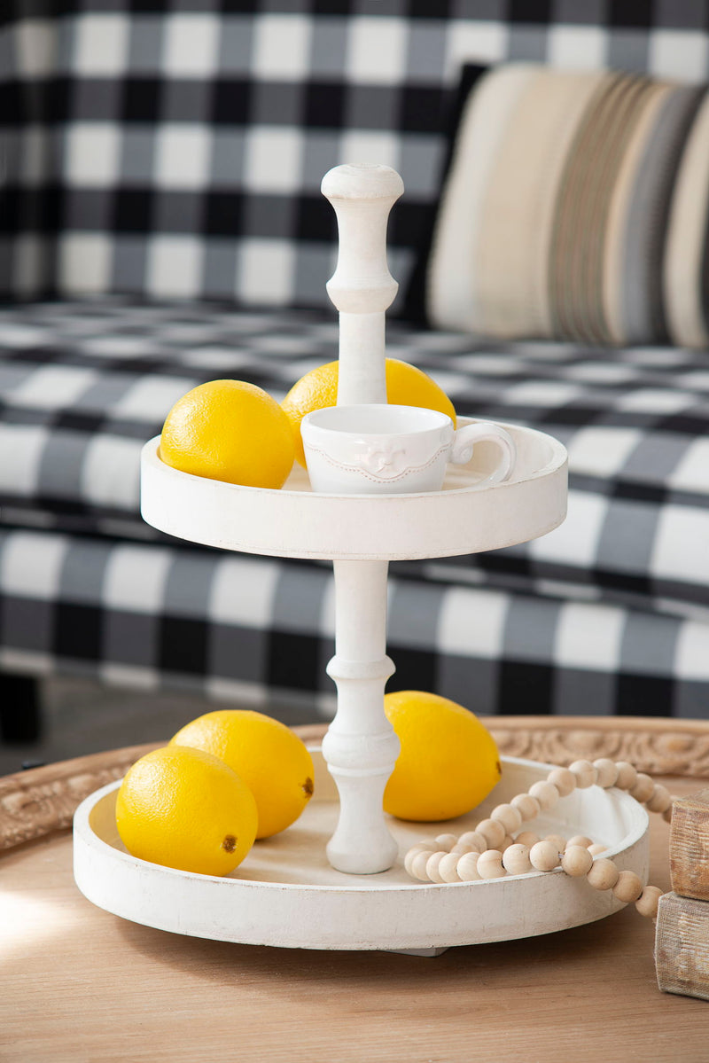 Two Tiered Round Wooden Tray with Farmhouse Style - White, photo 7 of 9