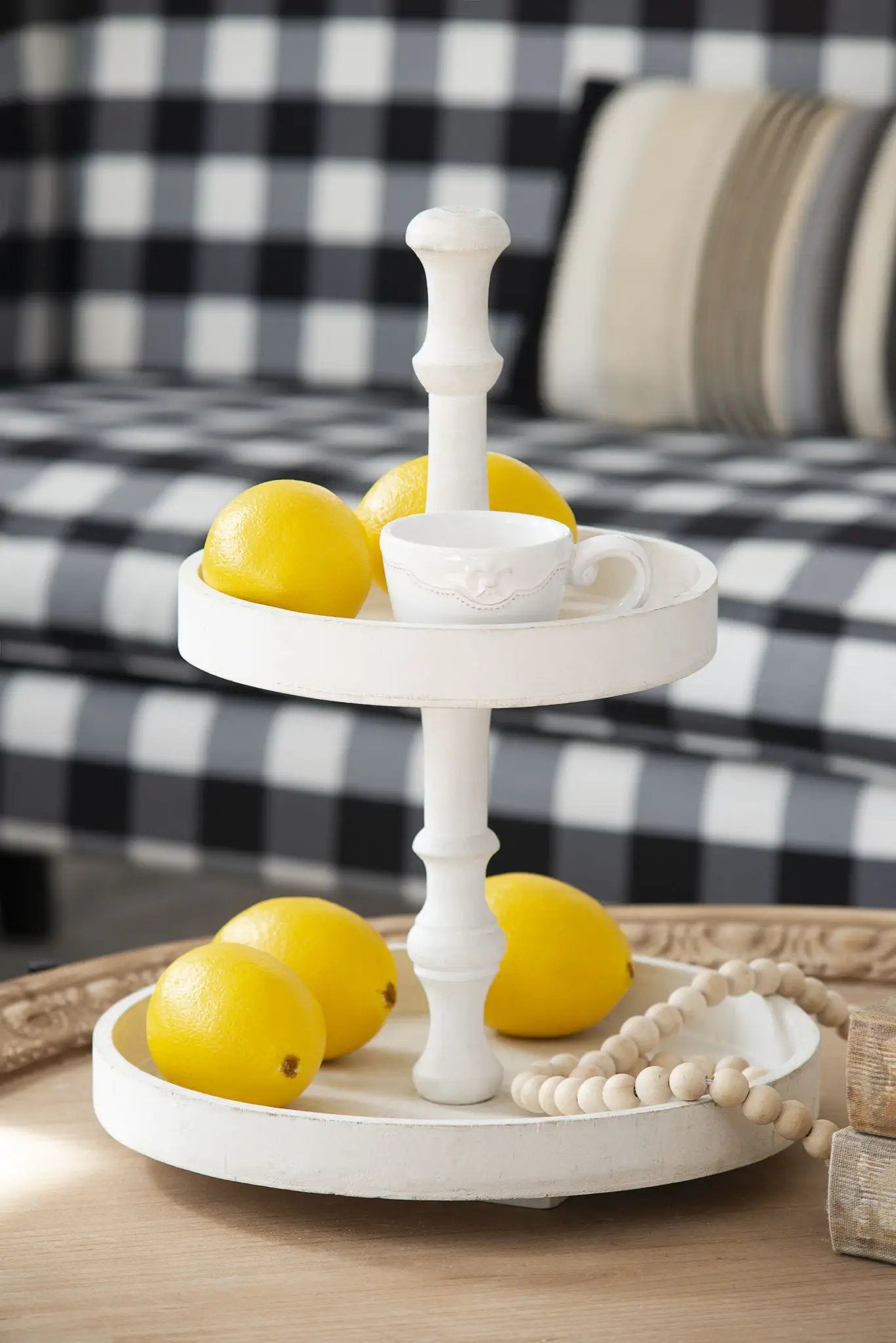 Two Tiered Round Wooden Tray - White by HouseOfZazla