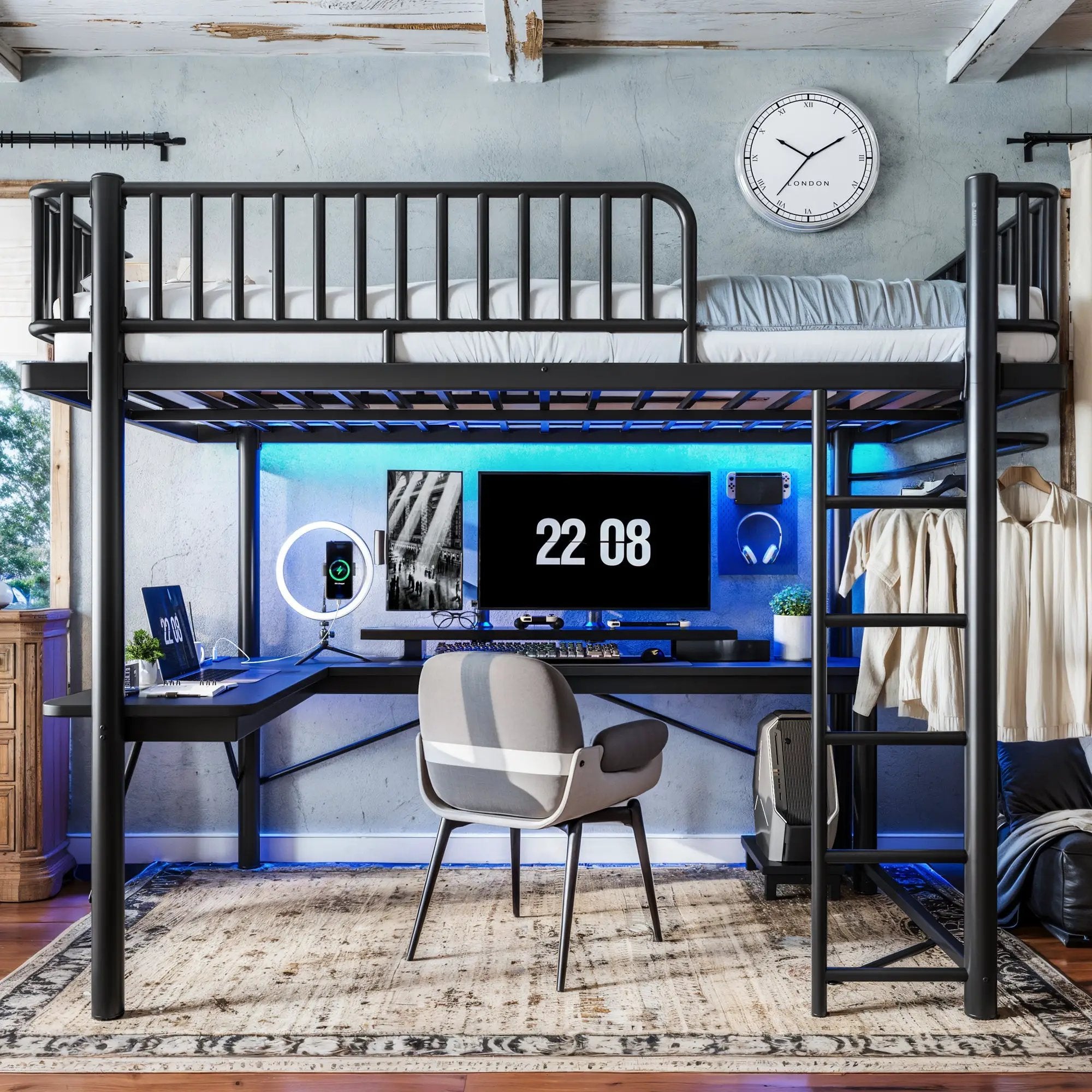 Queen Loft Bed with L-Shaped Desk by HouseOfZazla