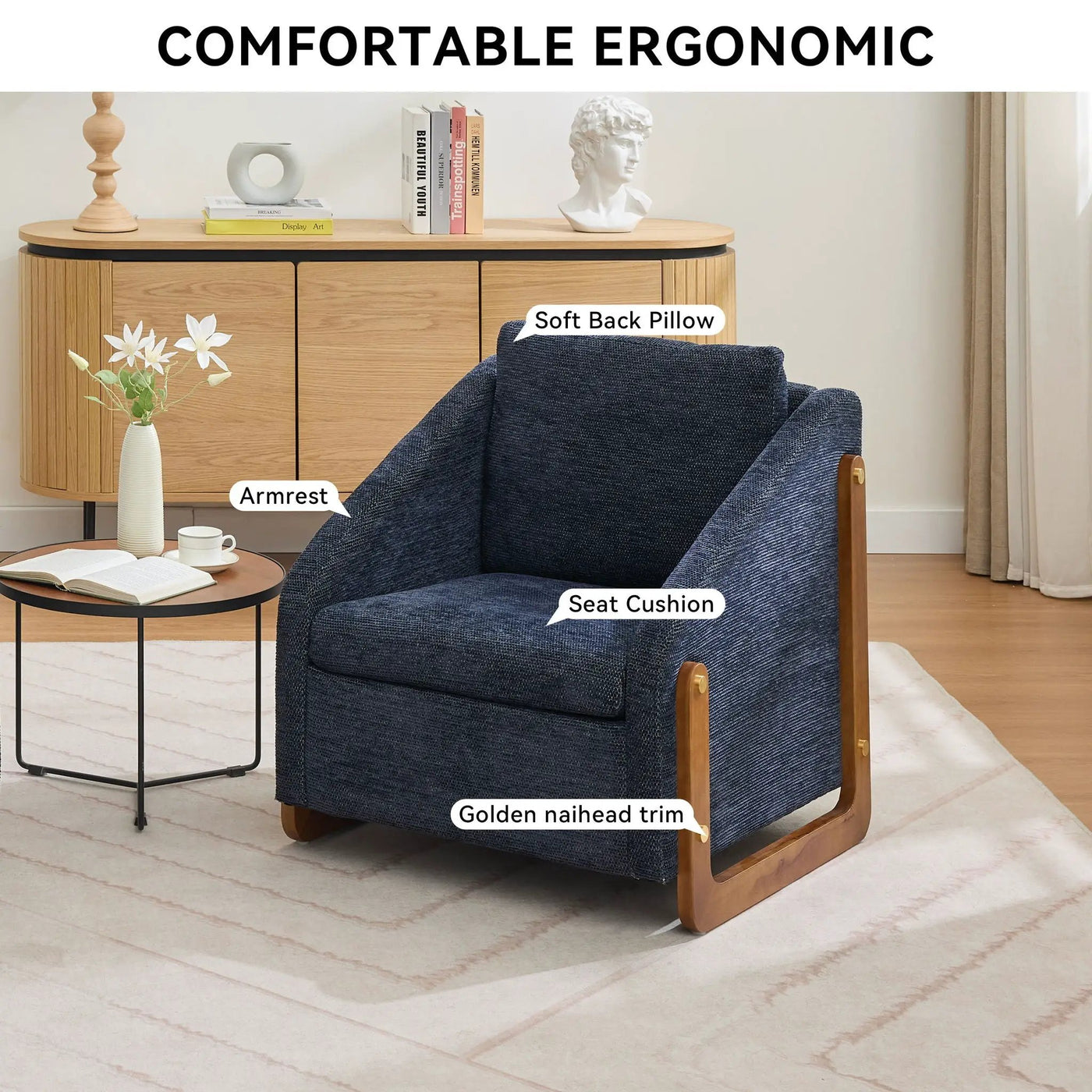 Modern Upholstered Armchair With Wooden Side Frame by HouseOfZazla