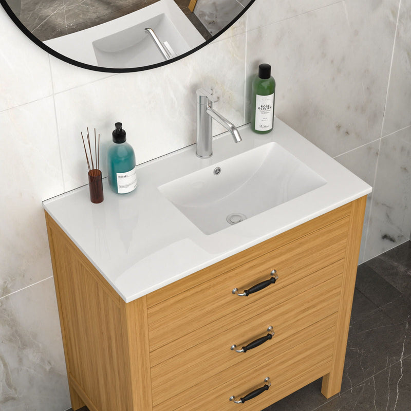Rectangular Single Vanity Top With 1 Faucet Hole And Overflow, 32" X 18", Spacious Left Countertop For Storage - White by HouseOfZazla