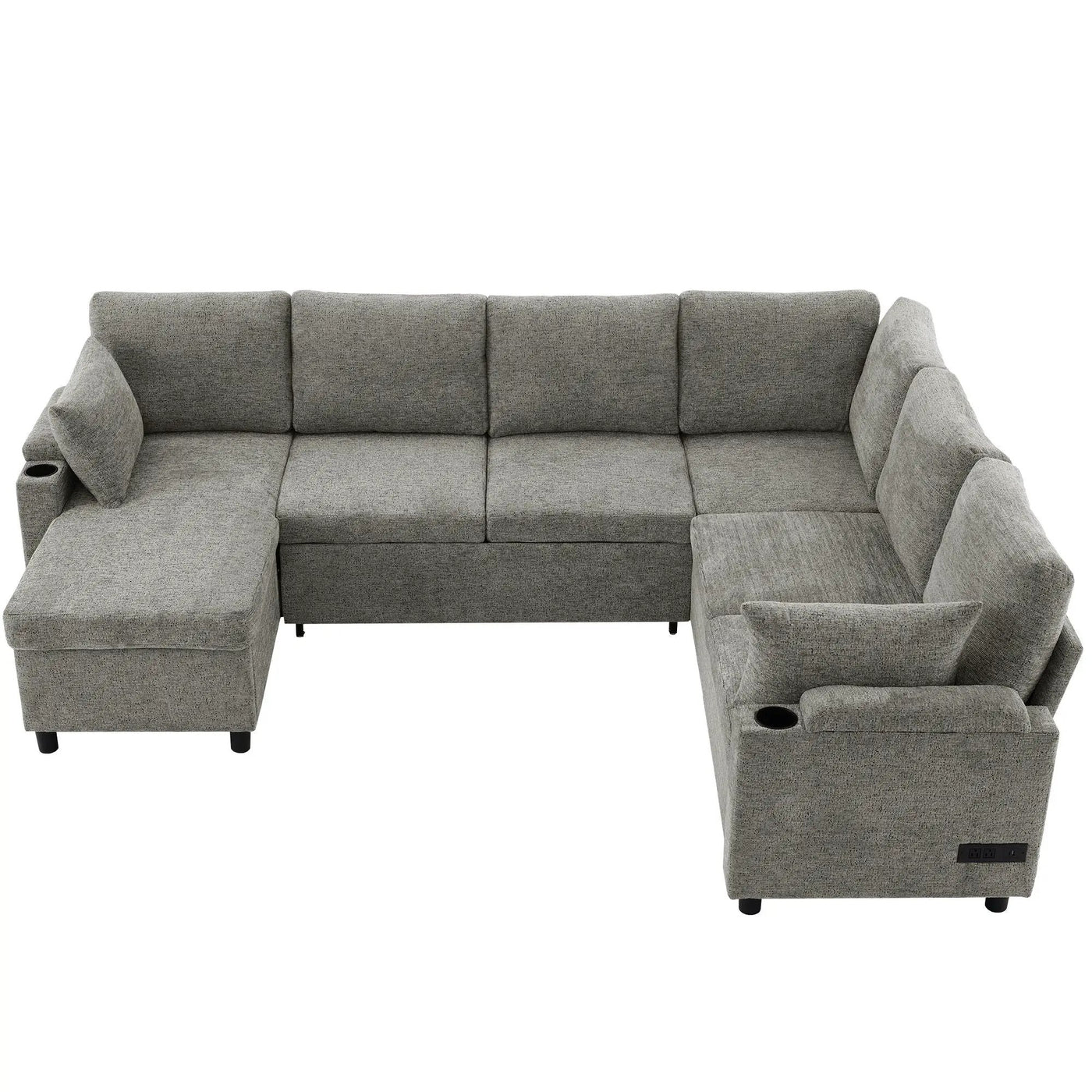 U-Shaped Sectional Sleeper Sofa With Ample Storage Space, 2 Cup Holders And Charging Ports For Living Room by HouseOfZazla