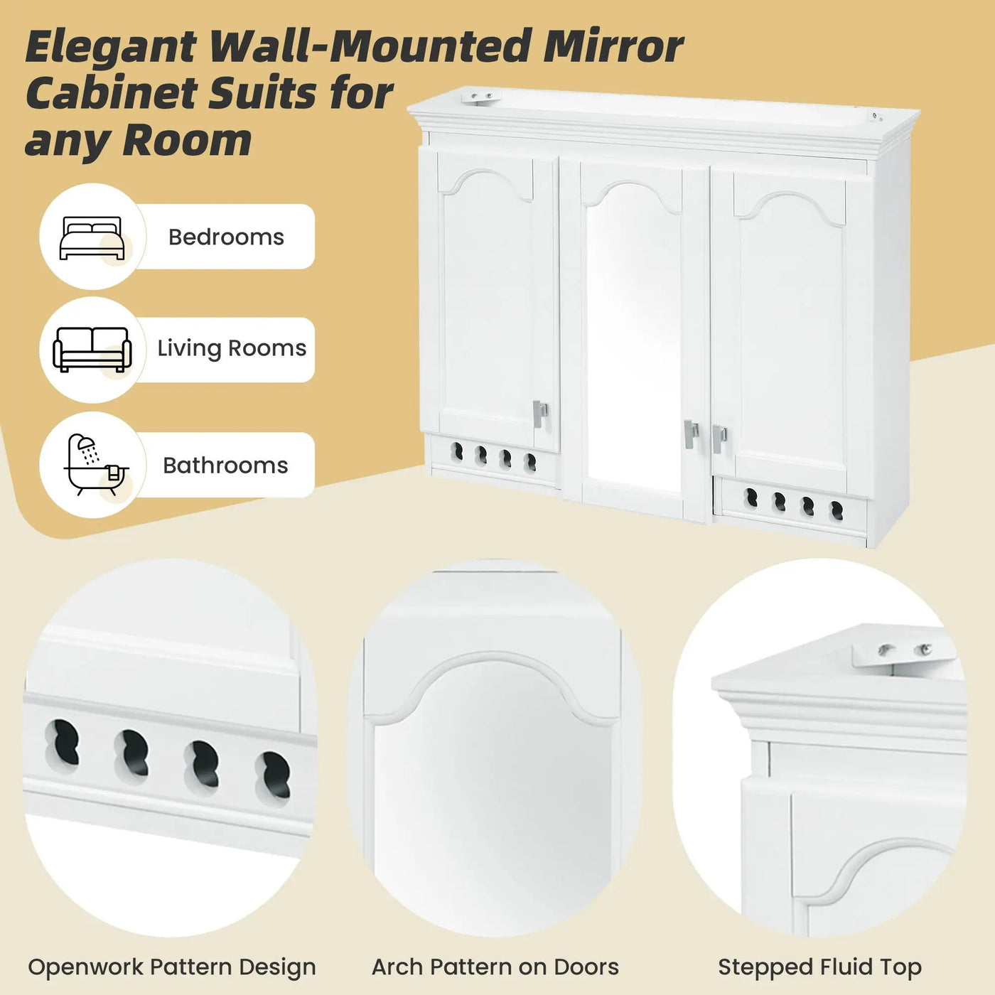 Wall Mount Mirror Cabinet With Adjustable Shelves, Soft Closing Hinges by HouseOfZazla
