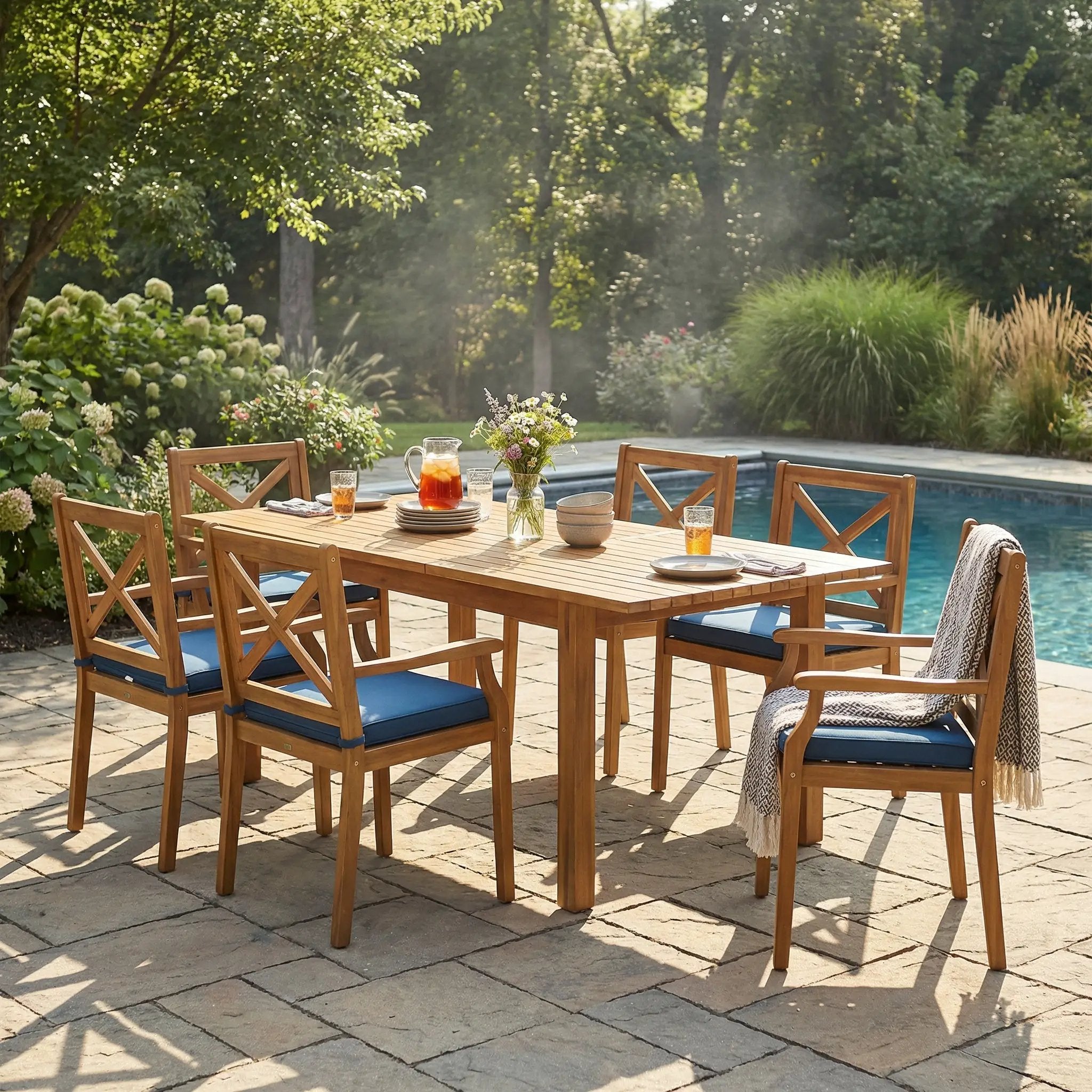 7 Pieces Acacia Wood Outdoor Dining Set by HouseOfZazla