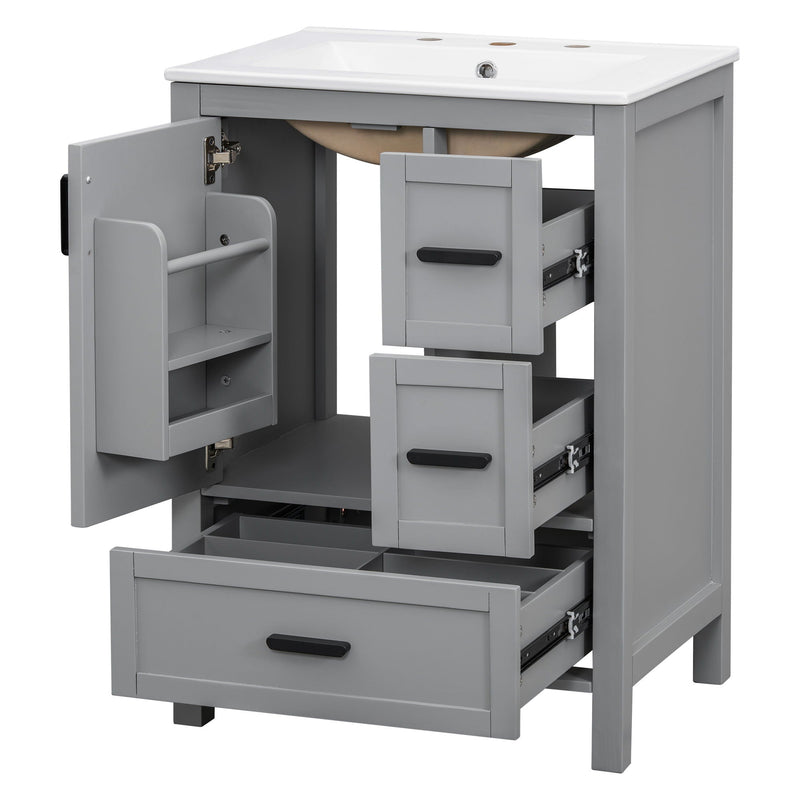 Bathroom Vanity With Sink, Soft Close Door, Double Layer Door Shelf And 3 Drawers - Gray by HouseOfZazla