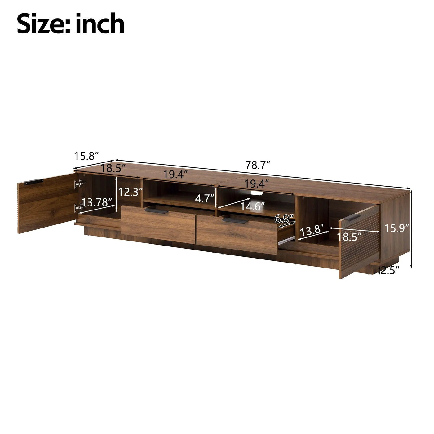 TV Stand Entertainment Center with Deep Drawers, Cable Management & Soft Closing Hinges by HouseOfZazla