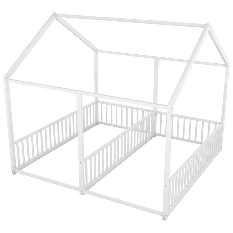 Metal Twin Size House Platform Beds 2 Shared Beds - Antique White by HouseOfZazla