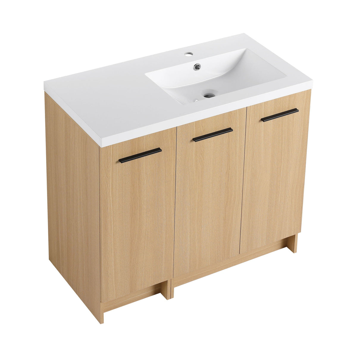 Wall Mounted Floating Bathroom Vanity with Modular 3-Door Cabinet - Light Brown, photo 4 of 16