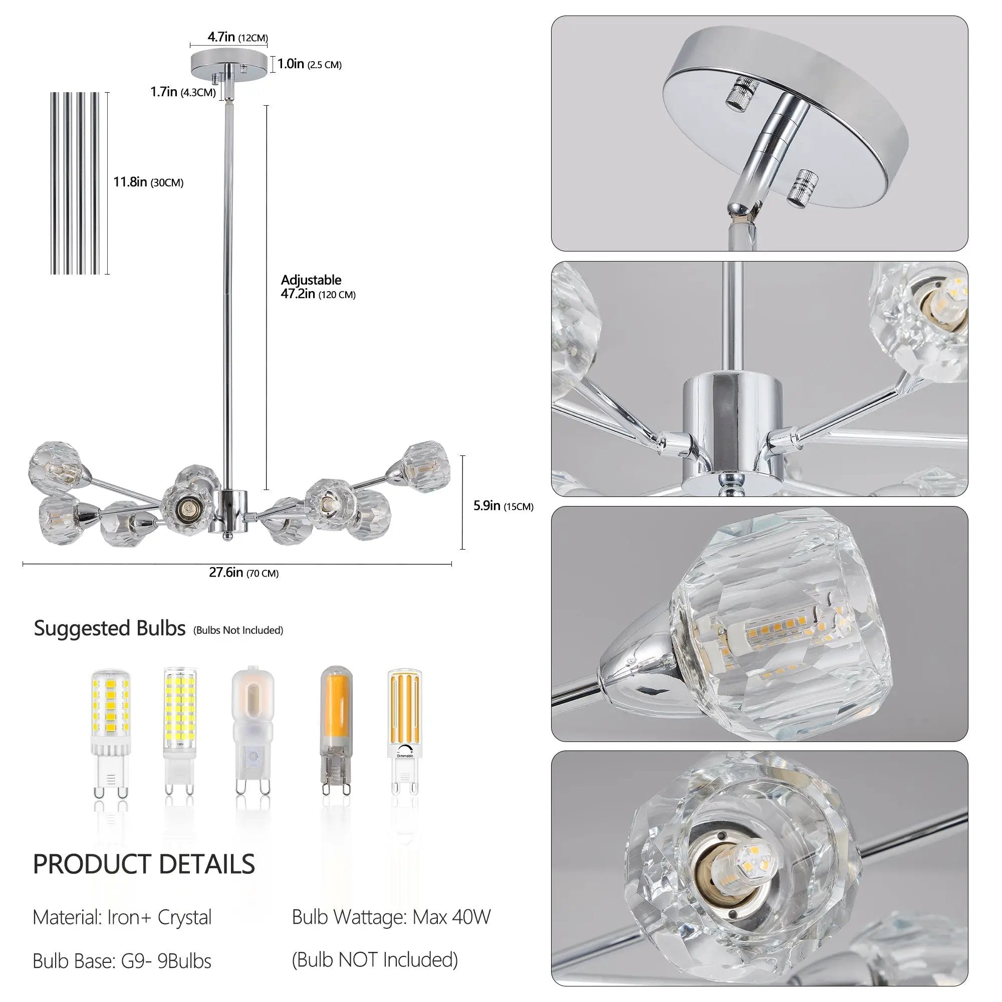 28" Modern Crystal Chandelier With 9 Lights by HouseOfZazla