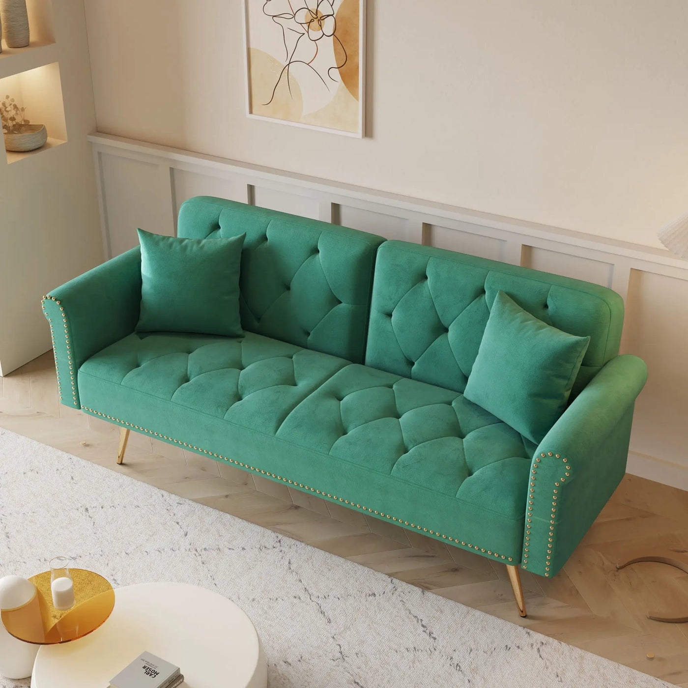 Luxurious Sofa Bed With Nail Head Trim And Matching Pillow by HouseOfZazla