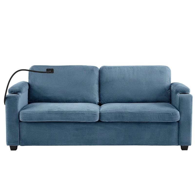 Sleeper Sofa Loveseat Sofa With Full Size Mattress, 2 USB Ports, 2 Cup Holders, 2 Side Pockets And Phone Holder by HouseOfZazla