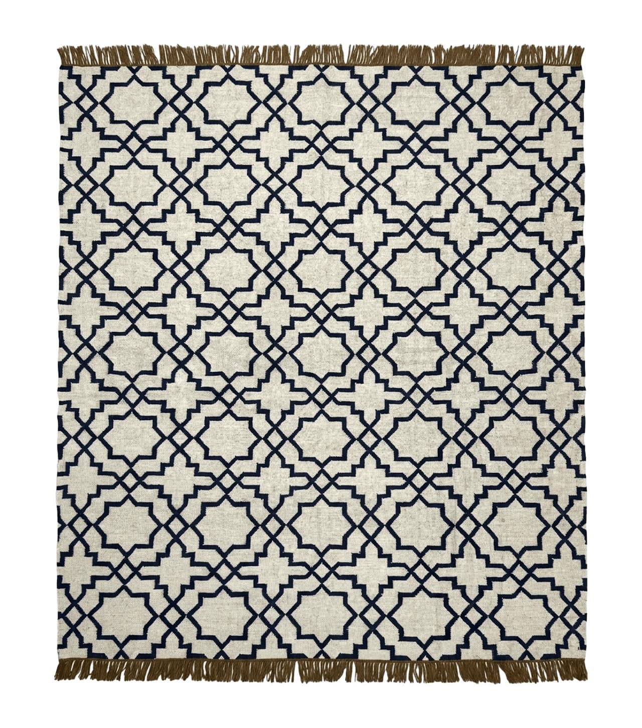 Indian Kilim Rug 8x10, Oat and Navy Blue, Dhurrie Carpet, Handmade, Wool by Jewel Rugs