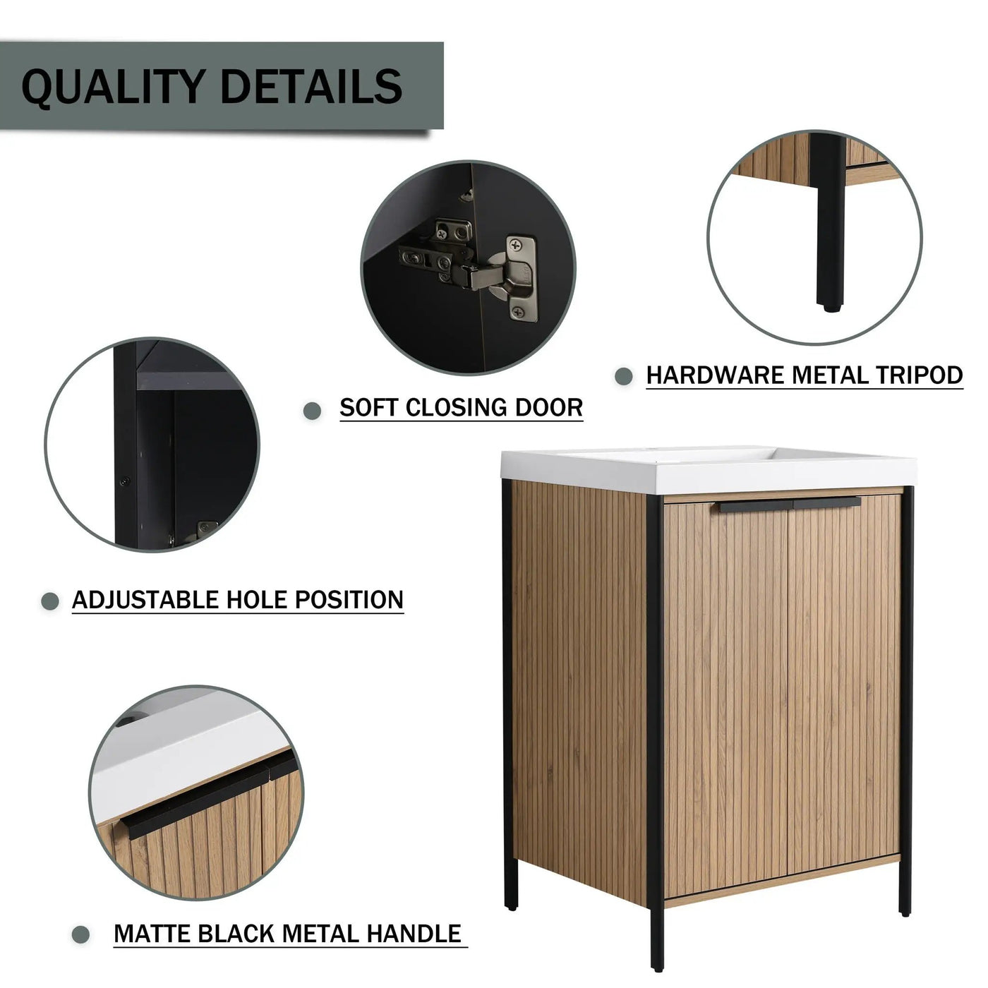 Modern Freestanding Bathroom Vanity With Resin Sink & Soft Close Cabinet Doors by HouseOfZazla