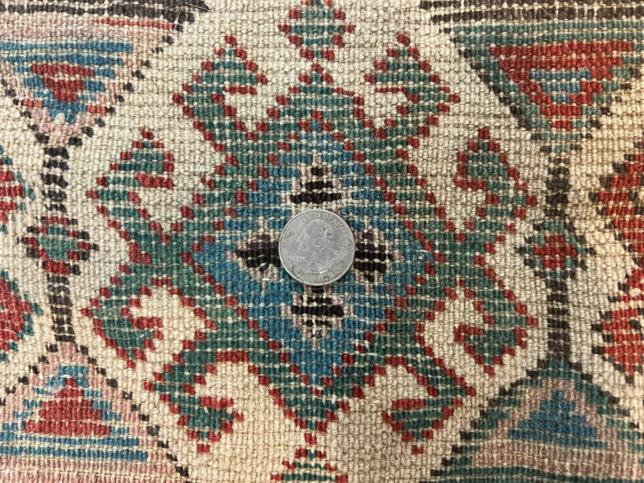 Caucasian Kazak Runner Rug 3.6 x 8, Wool Hand Knotted Antique 1880s Carpet, Ivory & Multicolor Stripes Oriental Runner Rug, Hallway Rug by Jewel Rugs