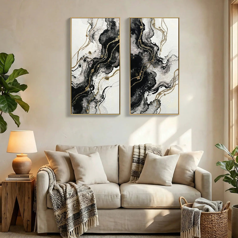 Large Framed And Abstract Wall Art, Minimalist Canvas Prints (Set of 2) - White / Black by Unique Piece Furniture
