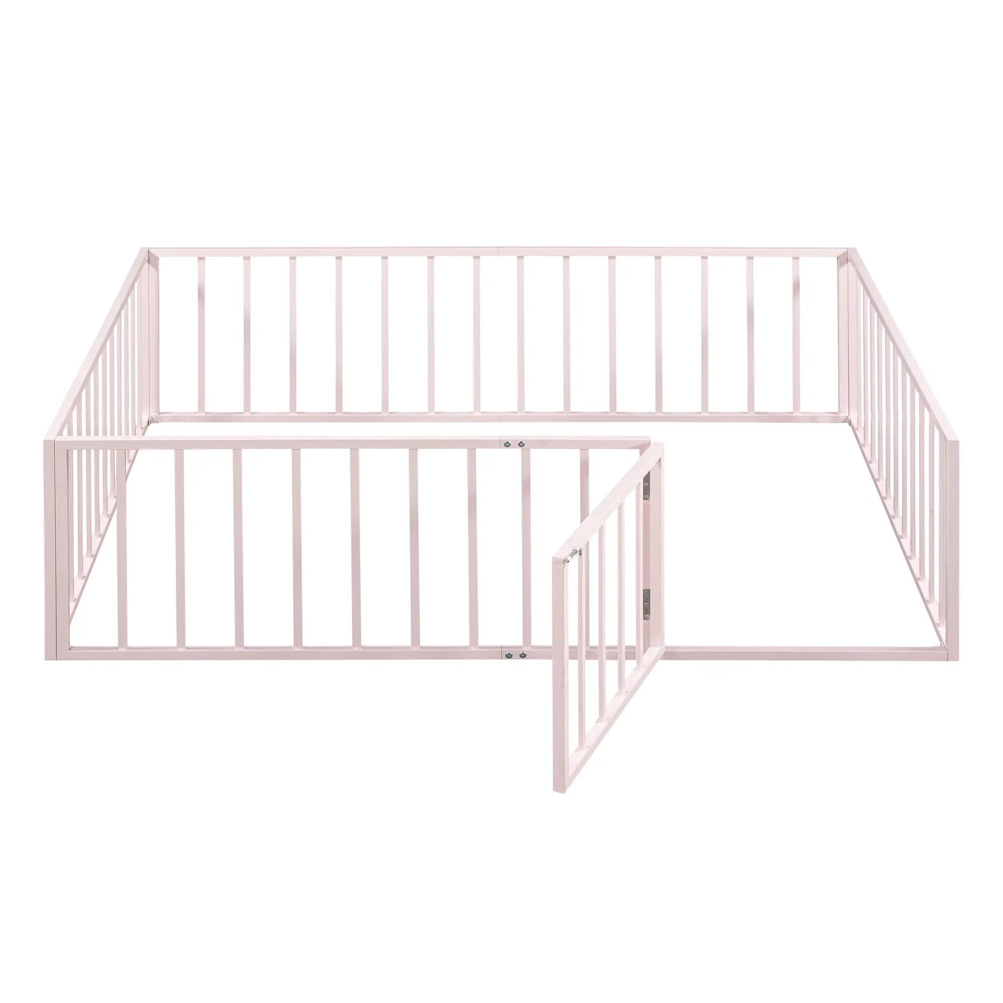 Metal Floor Bed Frame With Fence And Door by HouseOfZazla