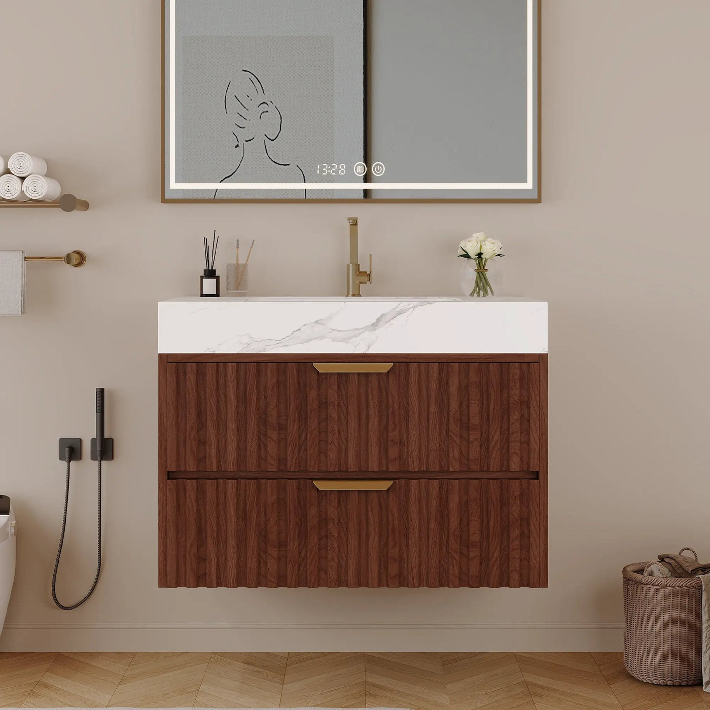 30" Modern Floating Bathroom Vanity with Seamless Sintered Stone Top by HouseOfZazla