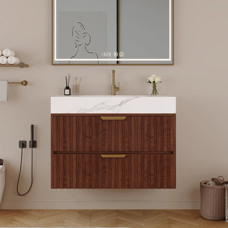 30" Modern Floating Bathroom Vanity with Seamless Sintered Stone Top by HouseOfZazla