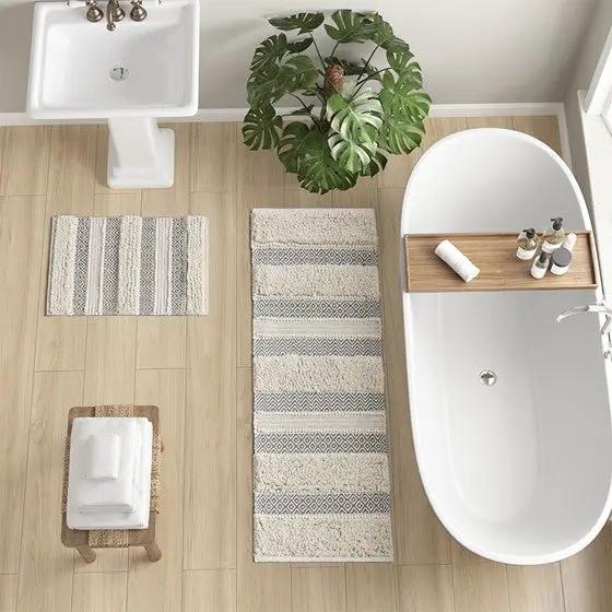 Woven Texture Stripe Bath Rug by HouseOfZazla