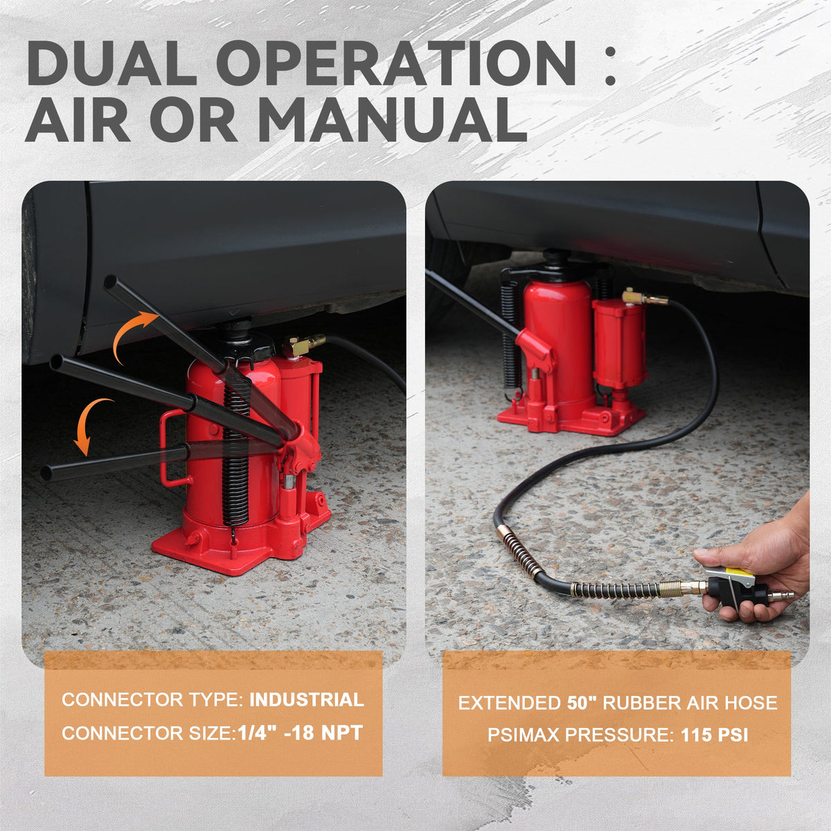 20 Ton Air Hydraulic Bottle Jack with Manual Pump - Steel, photo 4 of 6