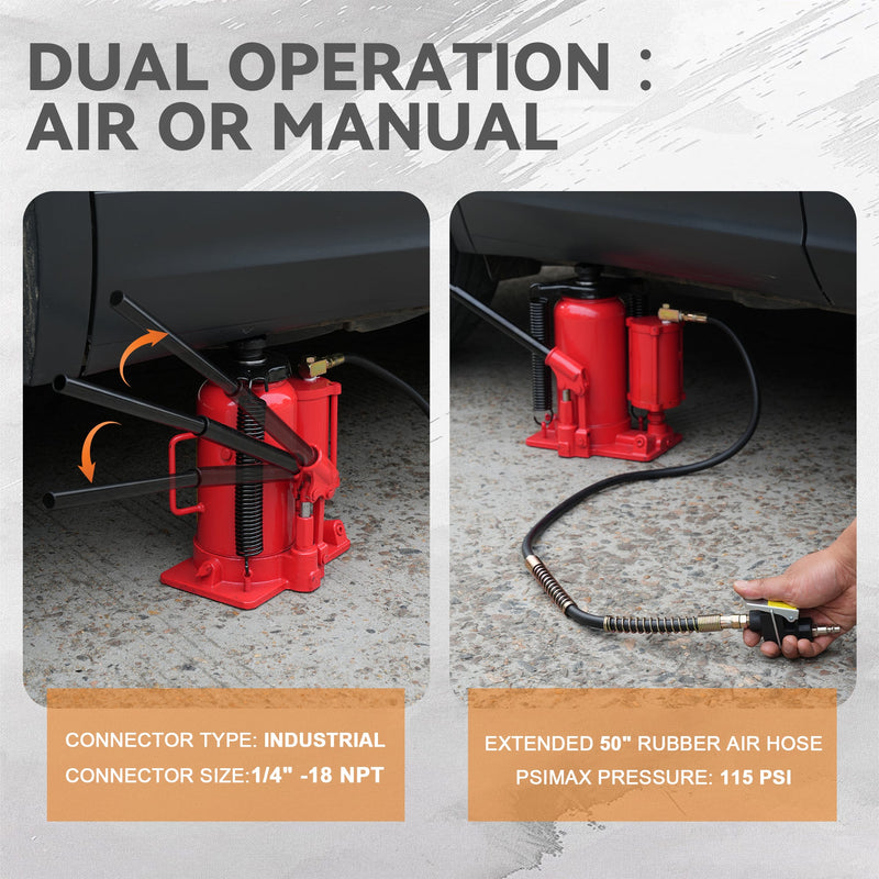 20 Ton Air Hydraulic Bottle Jack with Manual Pump - Steel, photo 4 of 6