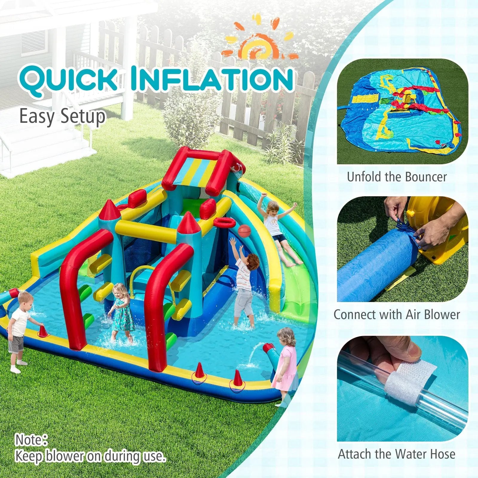 Inflatable Double Water Slide Park with Obstacle Course and 680W Blower by DirectDeals