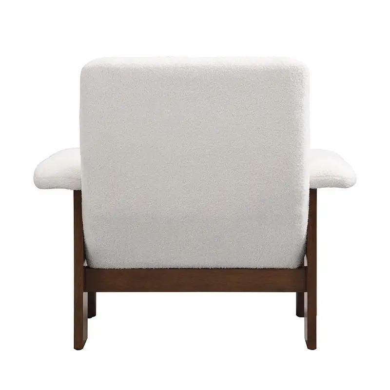 Modern Accent Chair With Ottoman, Mid Century Lounge Chair With Footrest, Comfy Fabric Armchair Upholstered Set With Solid Wood Frame For Living Room - White by HouseOfZazla