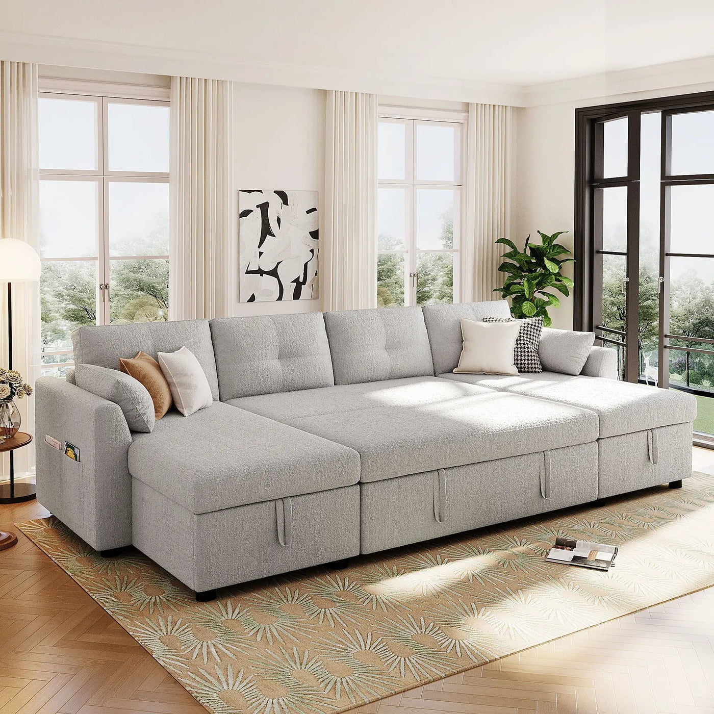 U-Shaped Sectional Sofa Bed With Storage And USB Ports by HouseOfZazla