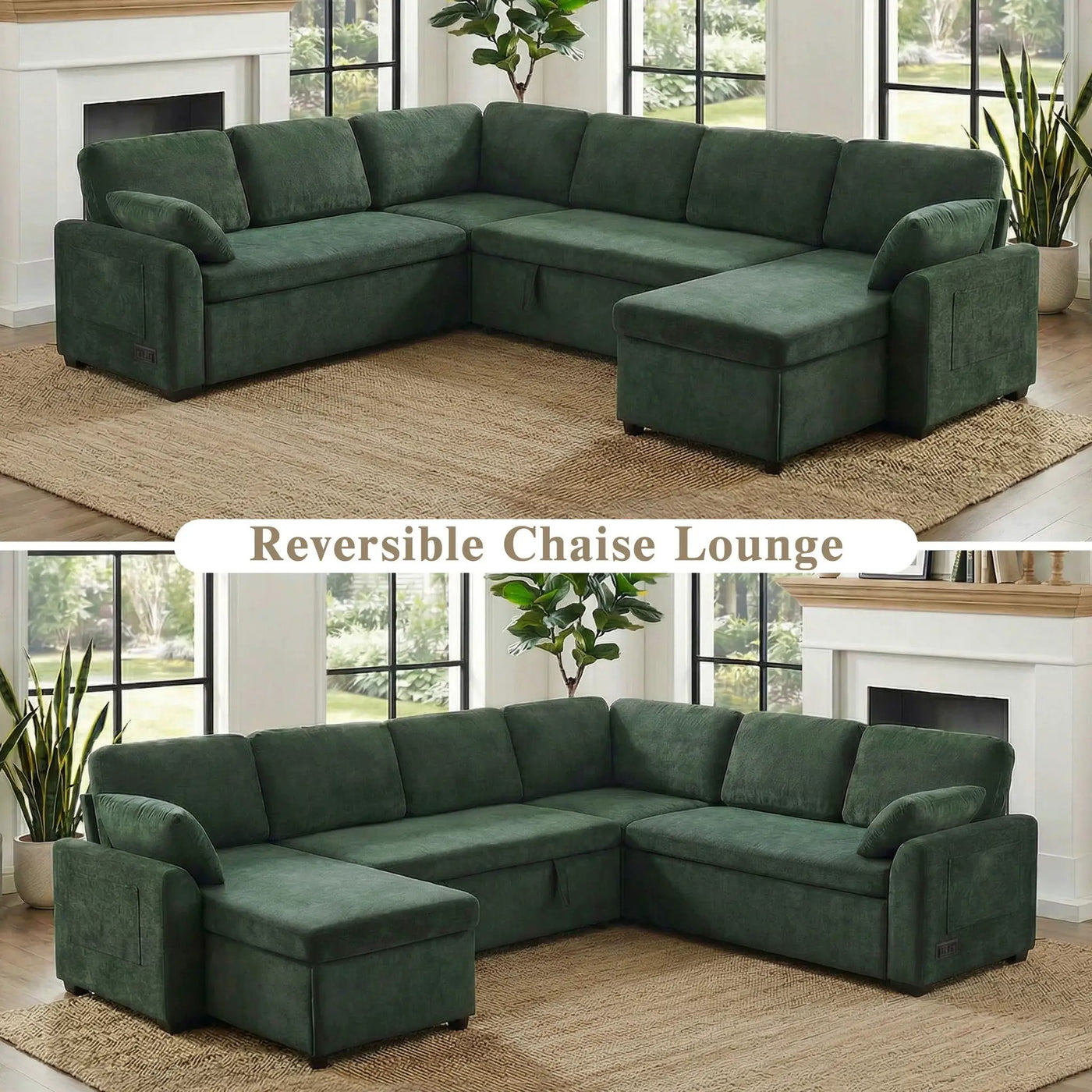 Convertible U-Shaped Sectional Sofa Bed With Reversible Chaise by HouseOfZazla