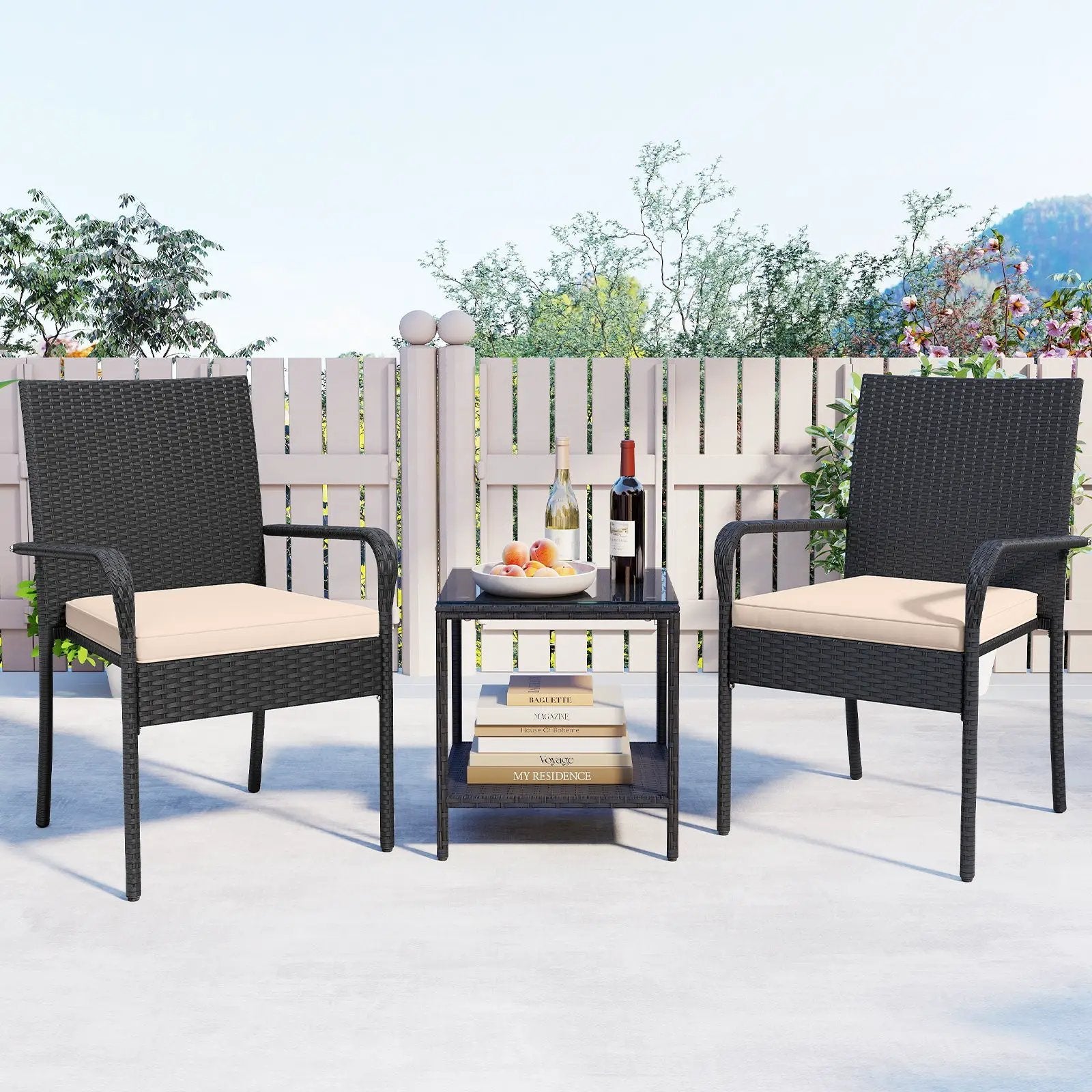 3 Piece Patio Furniture Set with Seat Cushions and Tempered Glass Tabletop by DirectDeals