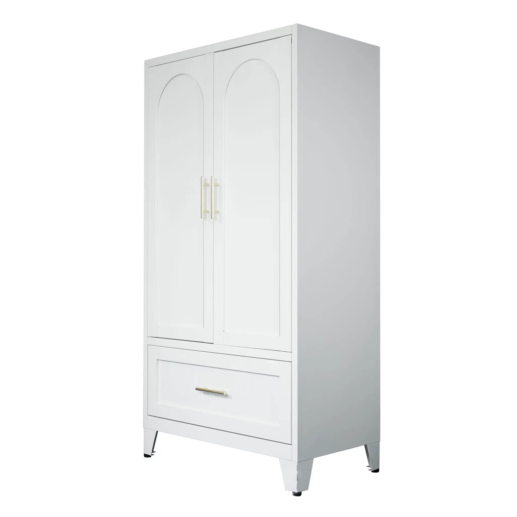 Wardrobe Cabinet With 1 Drawer And Hanging Rod, 2 Doors Closet With Shelf For Bedroom - White by Unique Piece Furniture