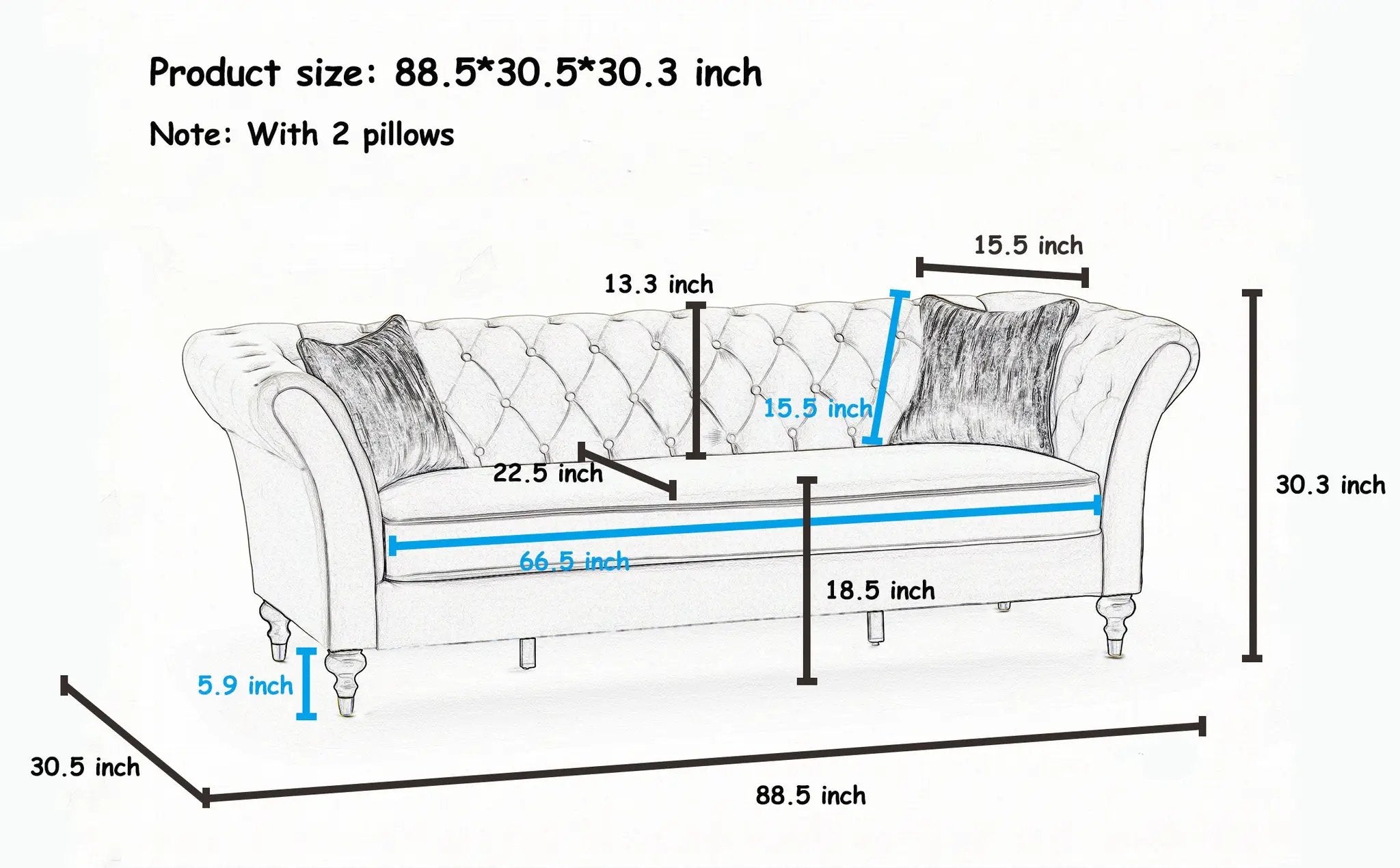 88.5" Chesterfield Sofa by HouseOfZazla