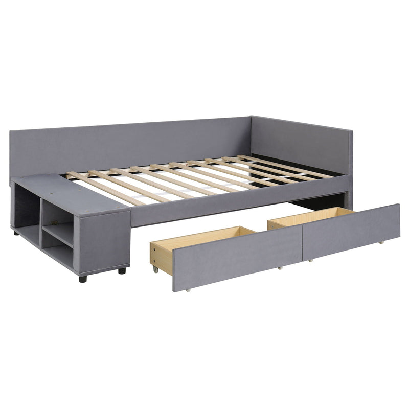 L Shaped Upholstered Platform Bed With Storage And Drawers by HouseOfZazla