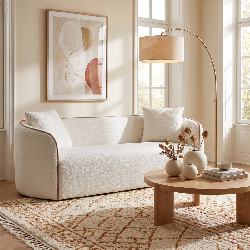 Coral 82" Curved Sofa with Boucle Upholstery - Beige