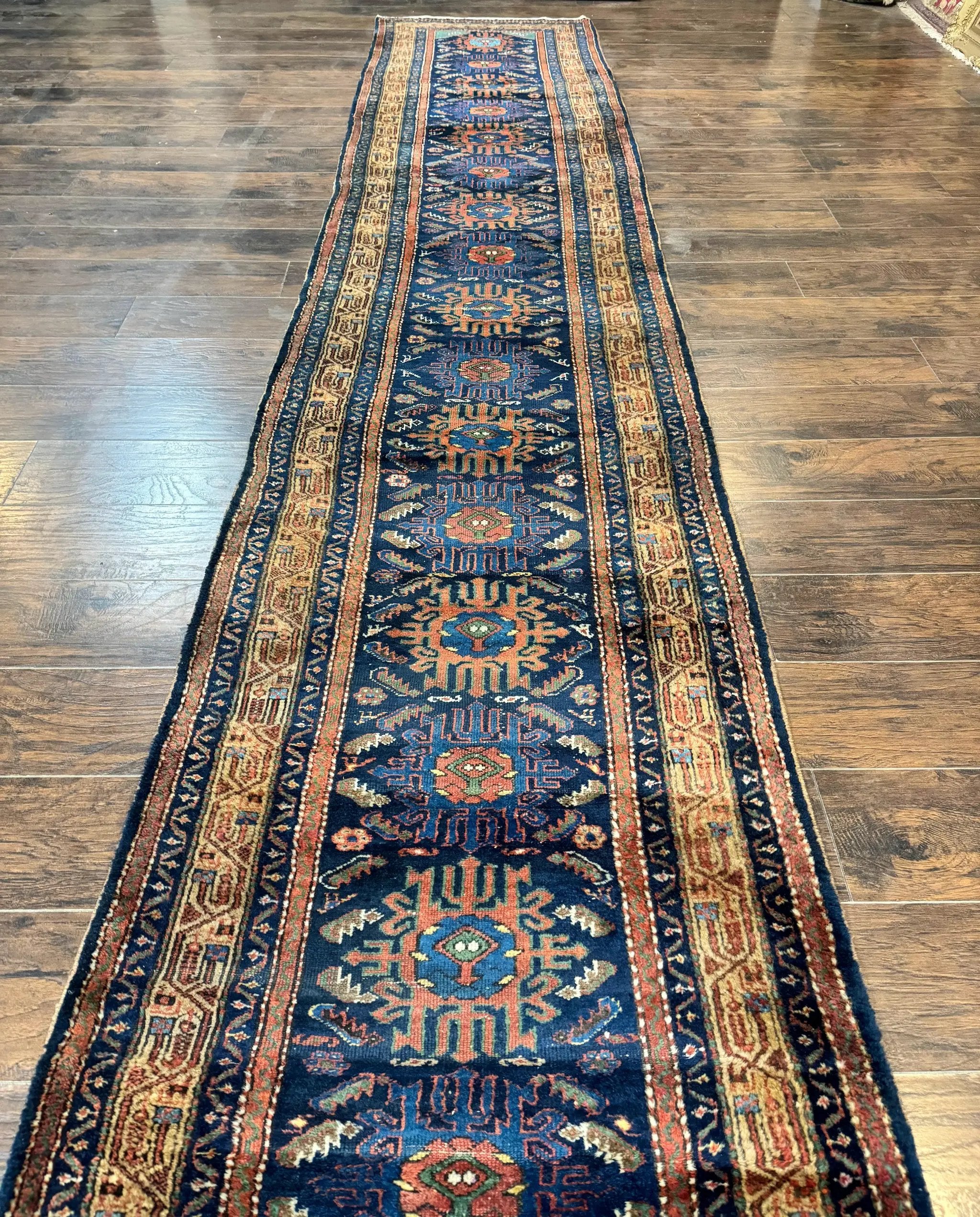 Antique Persian Sarab Runner 3x17, Blue Persian Runner Rug, Long Handmade Wool Carpet for Hallway, Rare, Tribal by Jewel Rugs