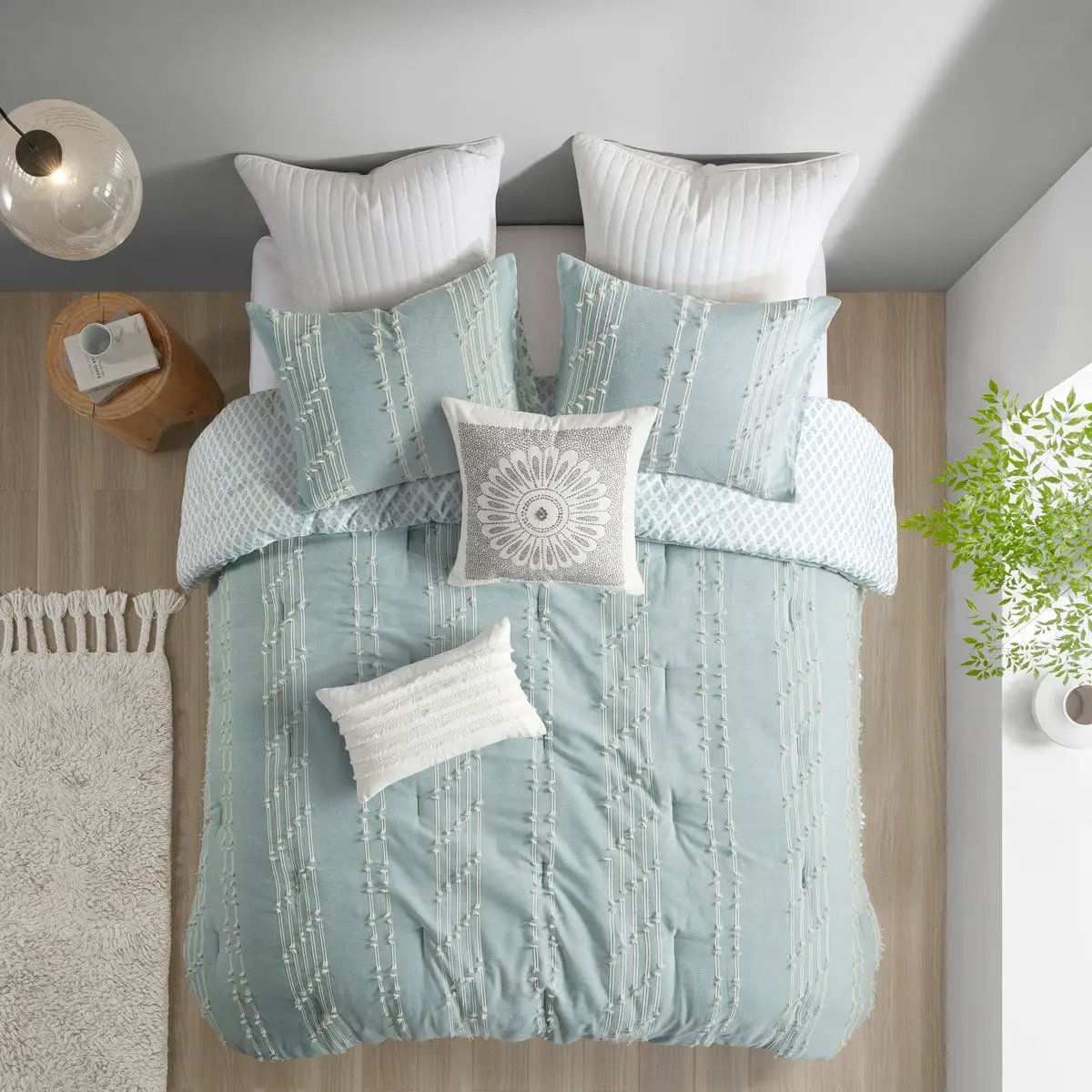 3 Piece Cotton Jacquard Comforter Set Aqua Full/Queen by HouseOfZazla