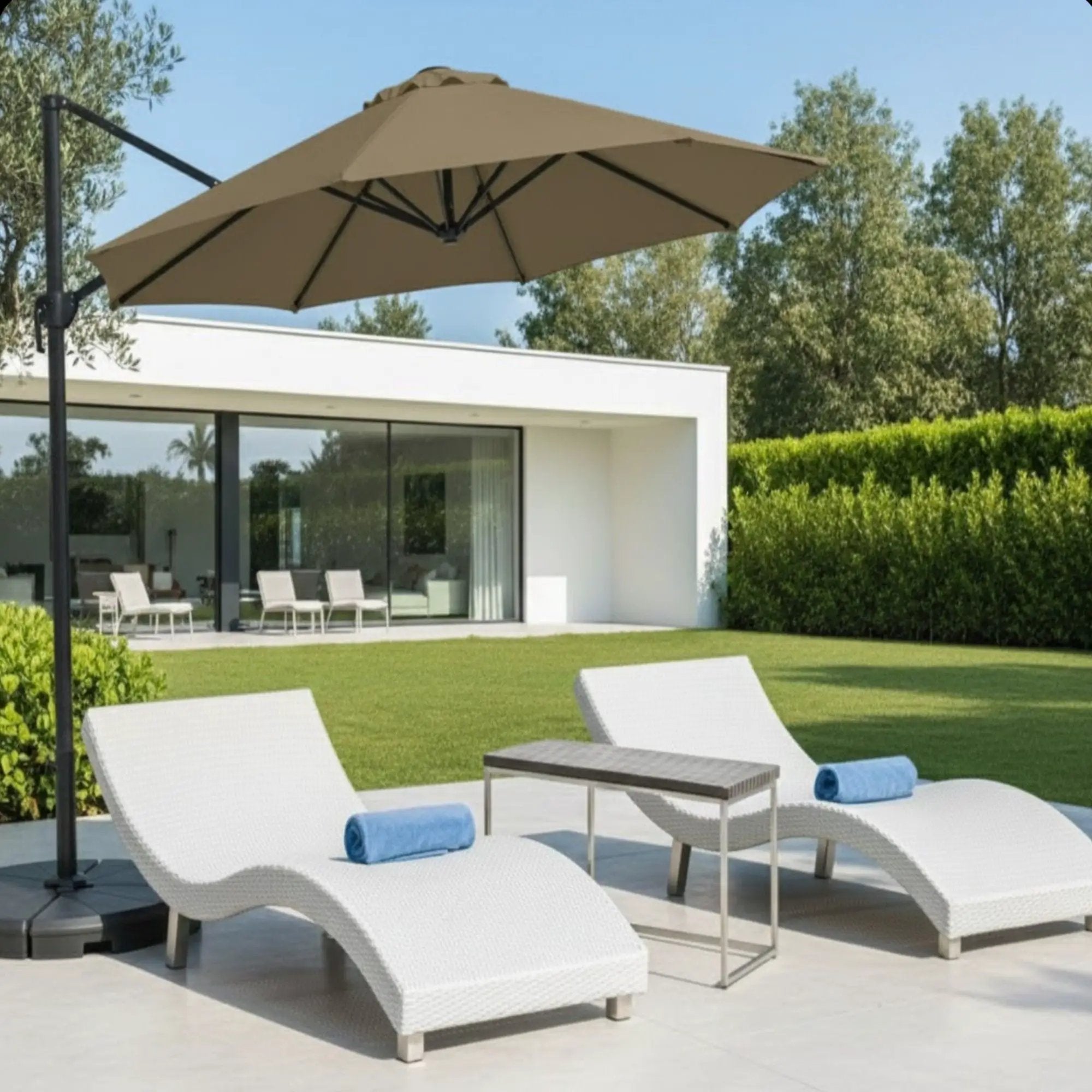 Round Cantilever Patio Umbrella With 360 Rotation & Infinite Tilt Adjustment by HouseOfZazla