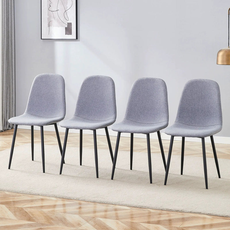 Luxury Simple Chair Linen Cotton High Resilience Dining Chair With Black Metal Legs (Set of 4) - Light Gray by Unique Piece Furniture