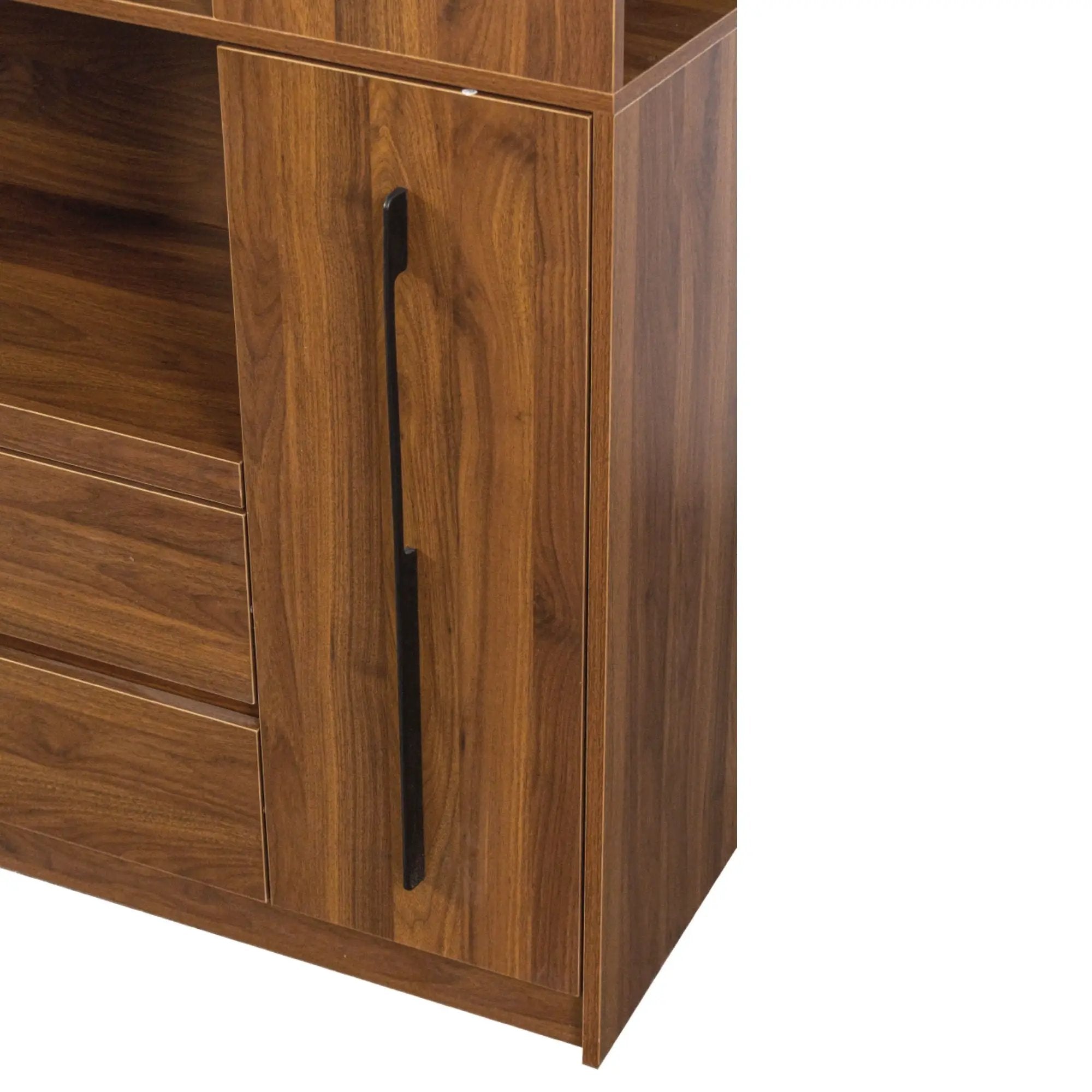 Tall Kitchen Pantry Cabinet With 4 Tier Side Shelf, 2 Drawers, Freestanding Food Hutch With Microwave Stand For Dining Room - Walnut by HouseOfZazla