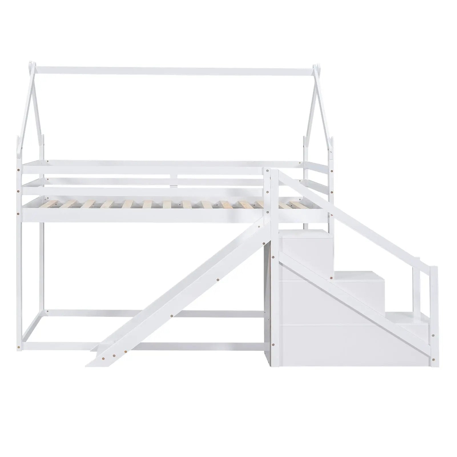 Twin Over Twin House Loft Or Bunk Bed With Slide And Staircase by Unique Piece Furniture