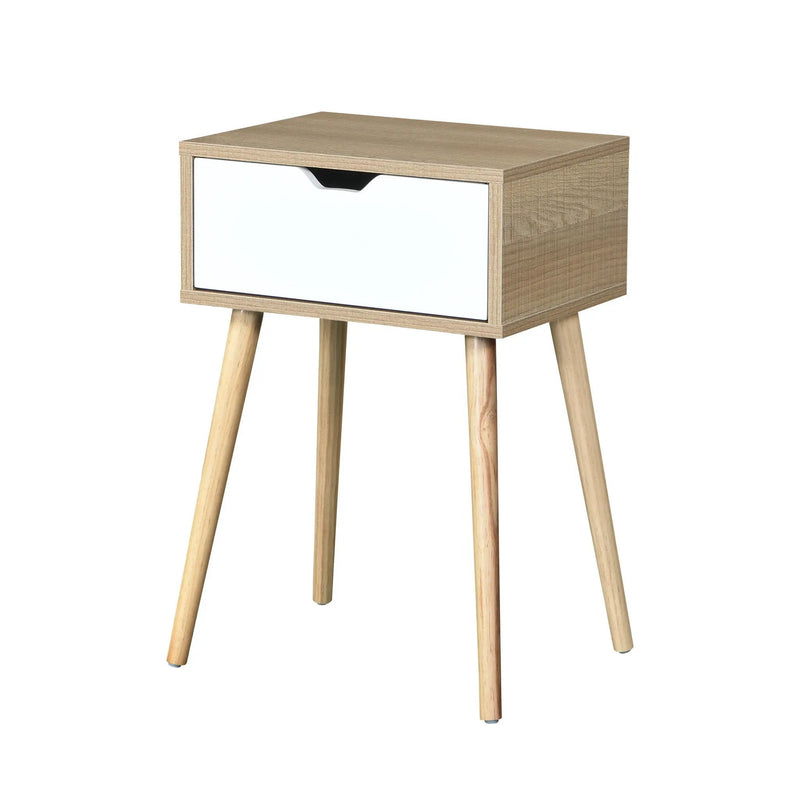 Side Table With 1 Drawer, Mid-Century Modern Storage Cabinet For Bedroom - White by HouseOfZazla