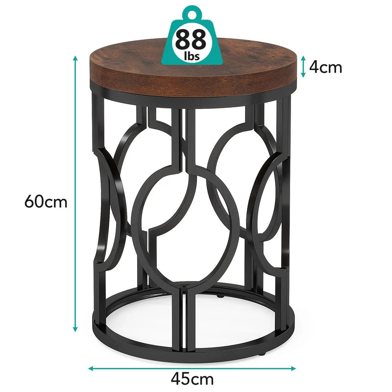 Round End Table Nightstand For Living - Brown / Black by HouseOfZazla