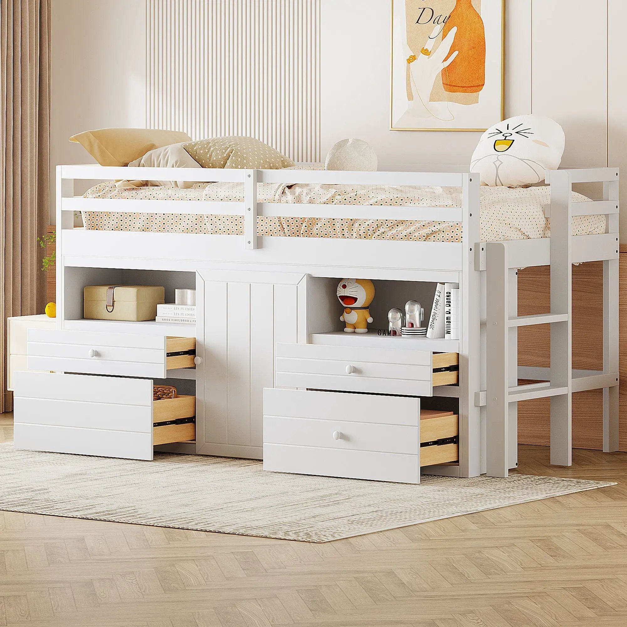 Loft Bed With 4 Drawers, Underneath Cabinet And Shelves by Unique Piece Furniture