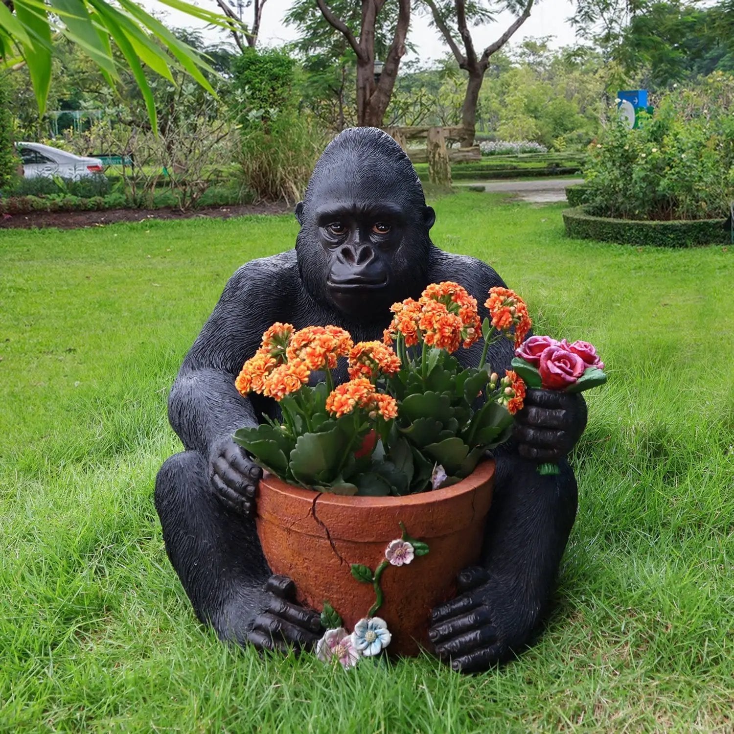Outdoor Garden Sculpture Chimpanzees Flower Pot Planter by HouseOfZazla