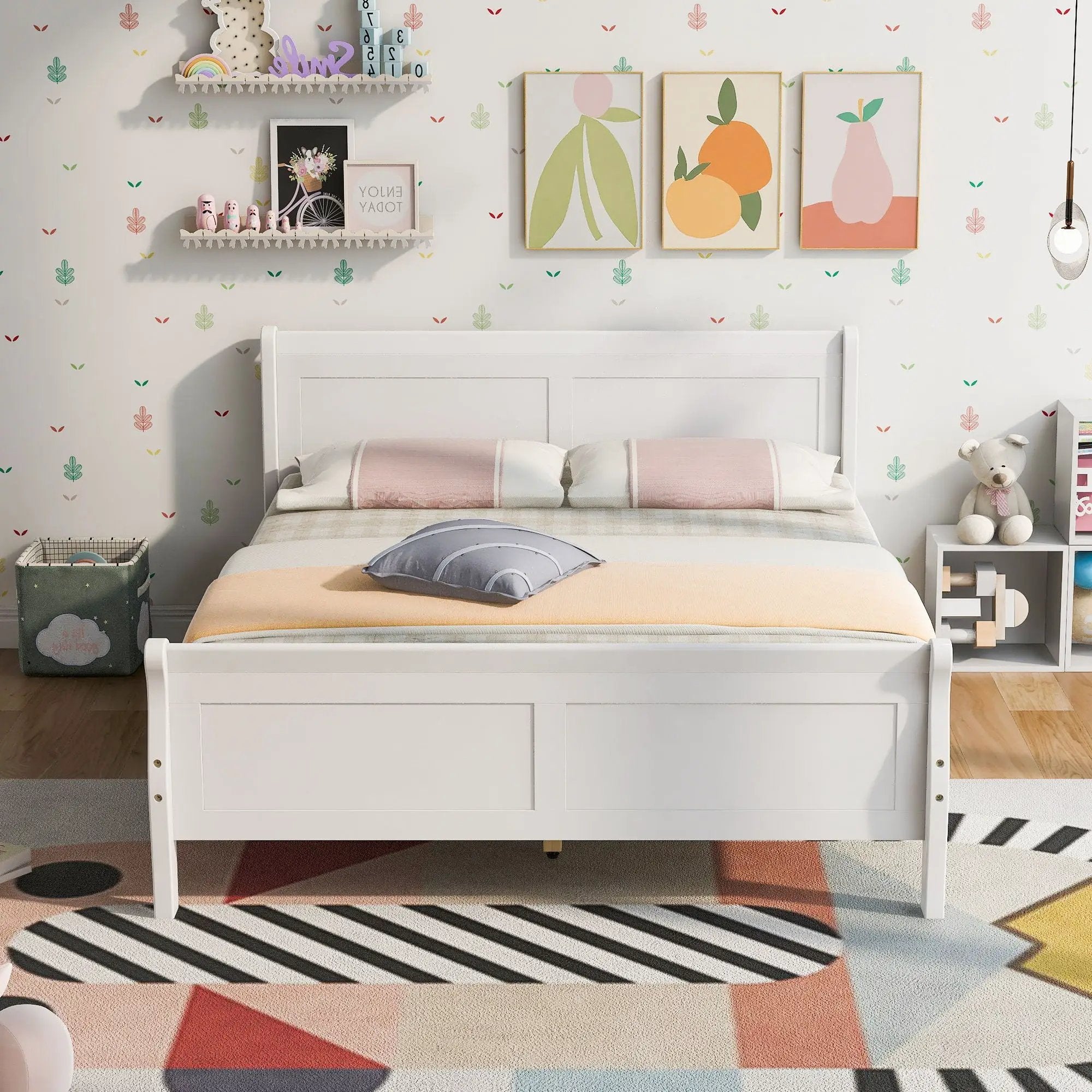 Platform Bed Frame Mattress Foundation Sleigh Bed With Headboard / Footboard / Wood Slat Suppor by HouseOfZazla