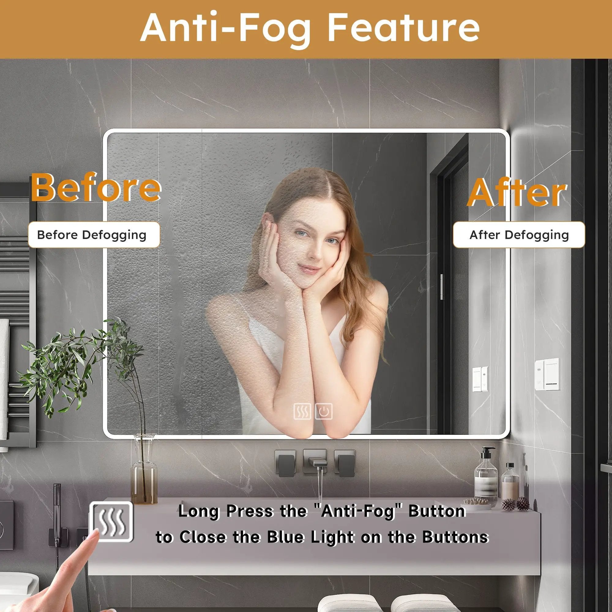 Aluminium Medicine Cabinet Mirror With LED Light And Defogging Function - Gray by Unique Piece Furniture